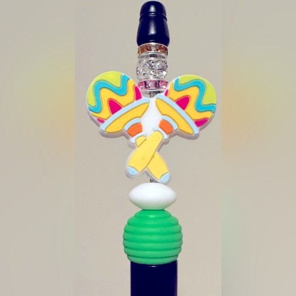 Maraccas Handcrafted Unique Rhinestone Beaded Writing Pen Cinco de Mayo Gift - Picture 2 of 4